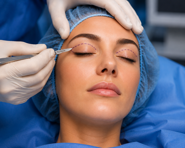 Surgeon consulting a patient about Upper Blepharoplasty